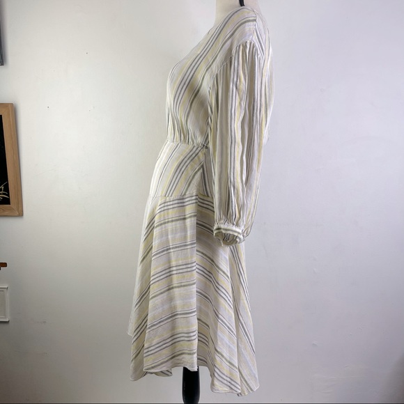 ATM Striped Long Sleeve Linen Skater Skirt Dress NWT Size 4 - Picture 3 of 11